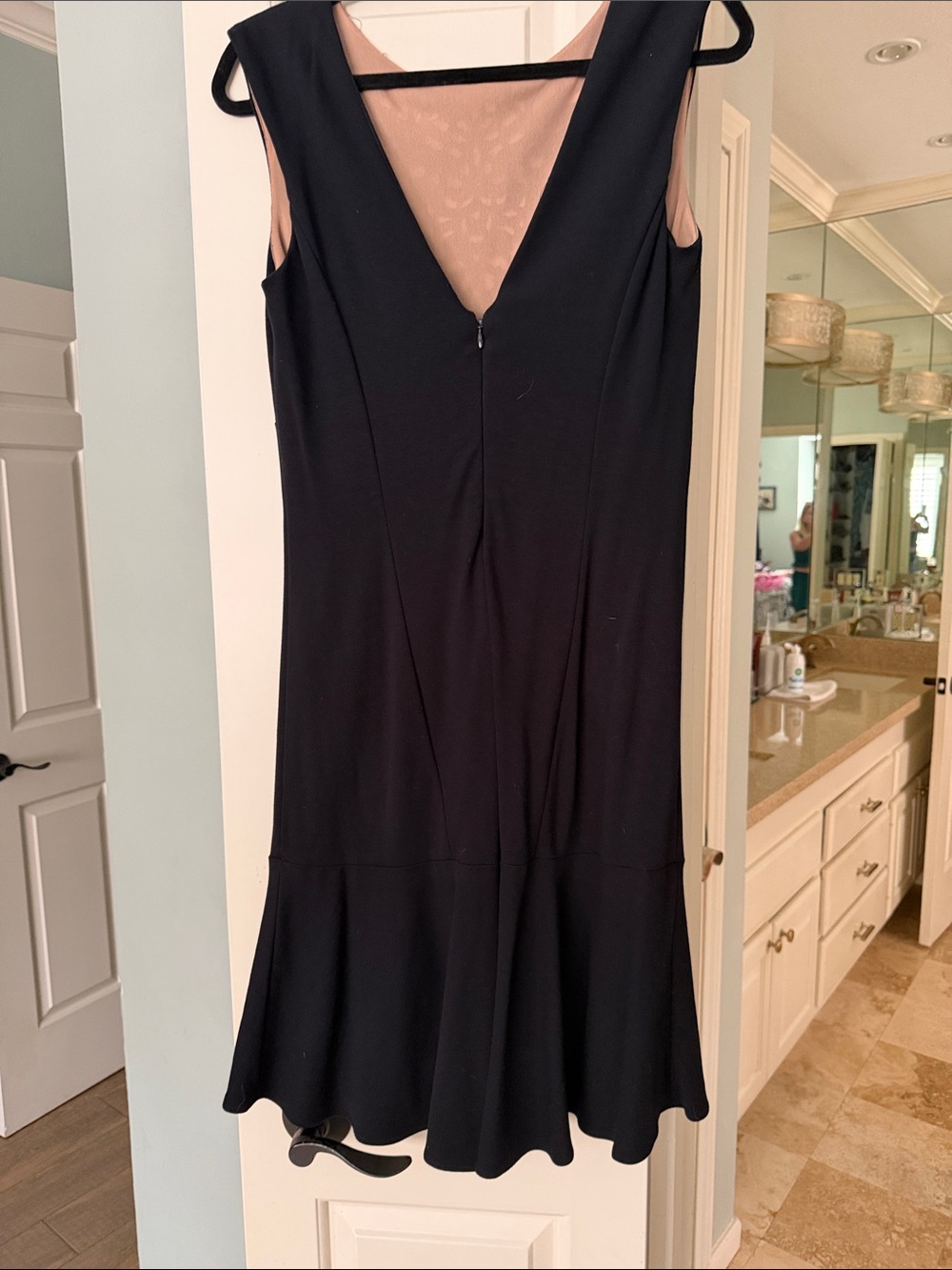 Cache Black Sleeveless Midi Dress with Flared Hem, cutouts w/nude lining